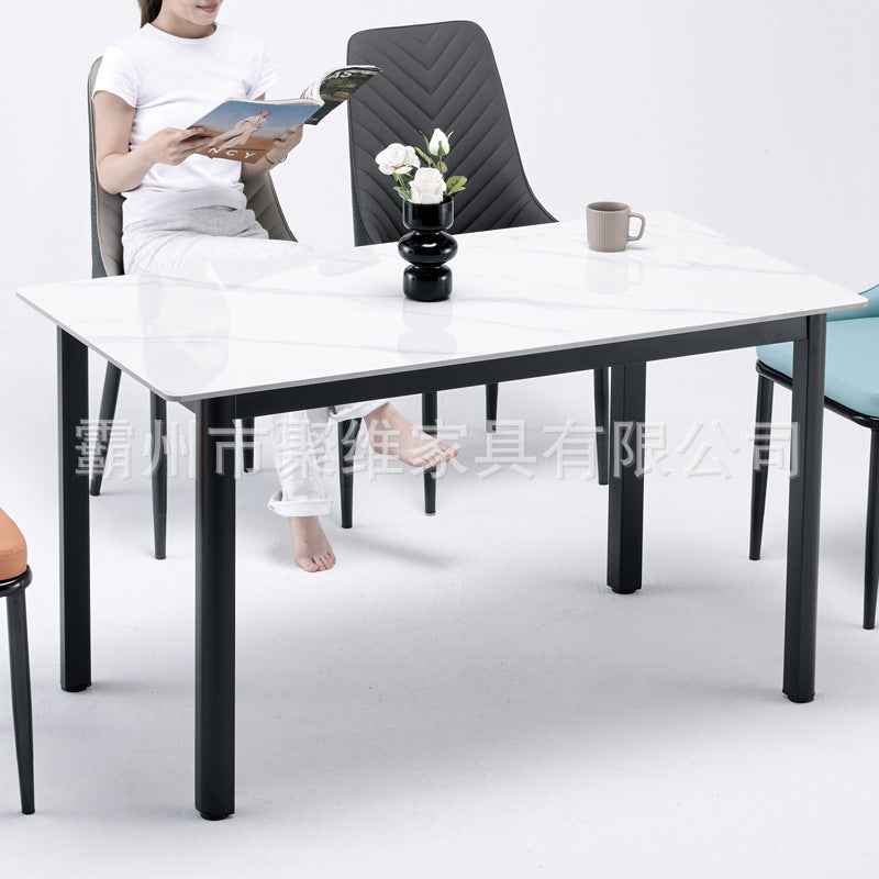 Modern minimalist sintered stone dining table, rectangular dining table for home use, small apartment minimalist dining table with fan-shaped legs
