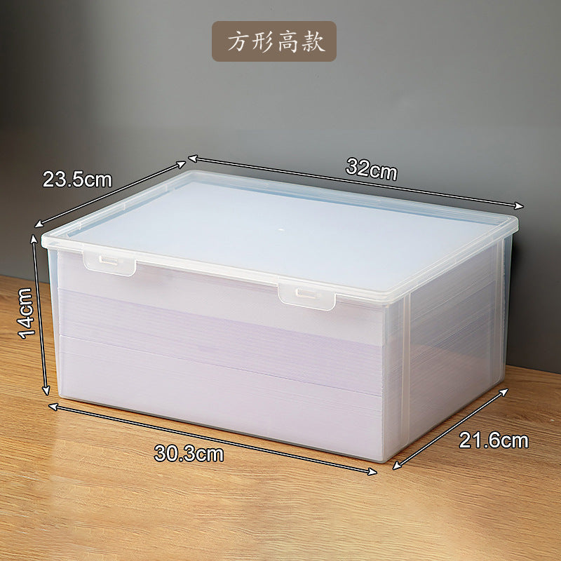 Desk a4 paper storage box plastic transparent desk finishing box square with lid dustproof desktop file storage box