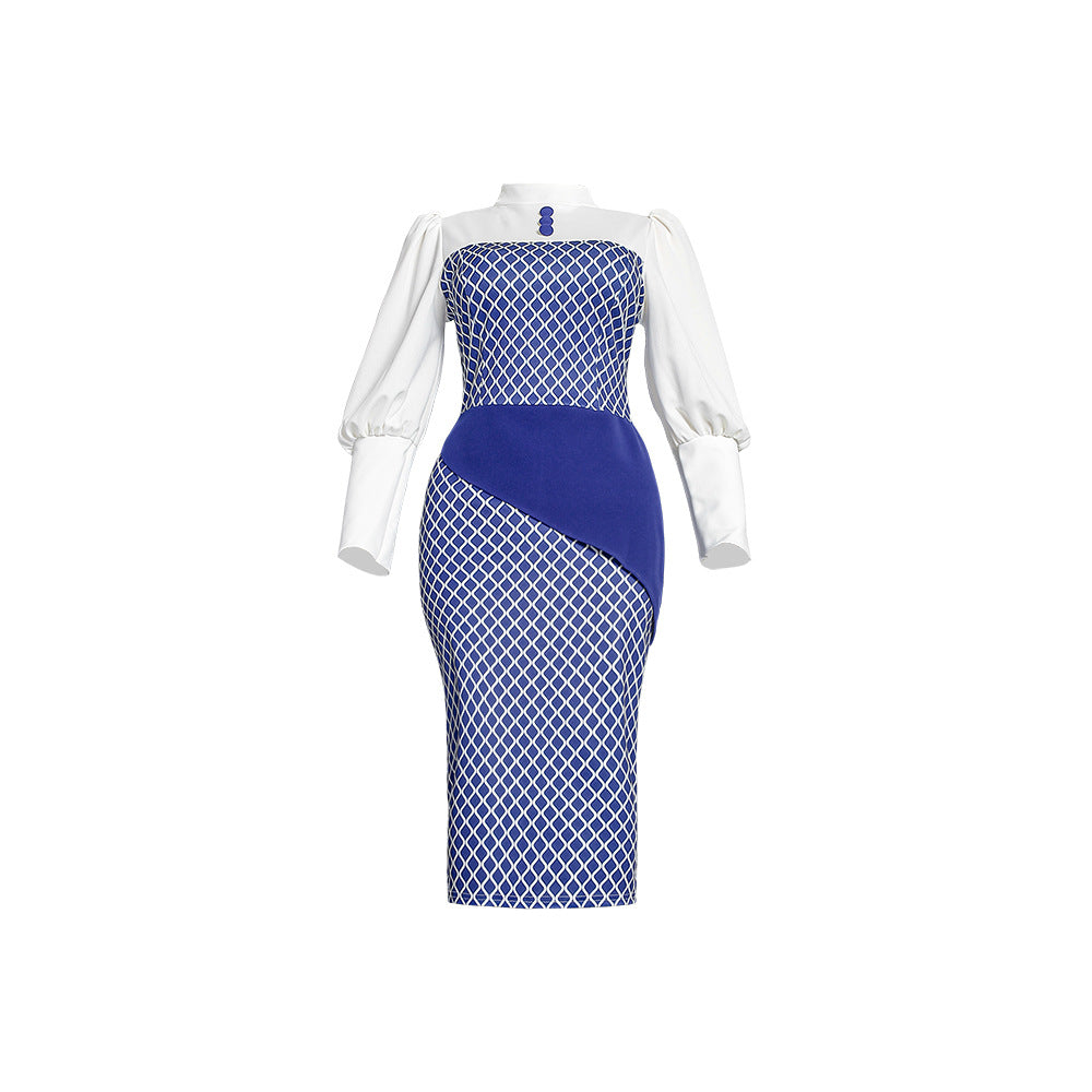 African foreign trade  hot-selling women's fashion plaid patchwork bodycon pencil skirt ol daily commute dress