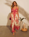 2025 new spring/summer off-the-shoulder v-neck women's camisole printed fairycore long elegant gown maxi dress