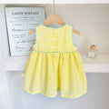 New summer korean style baby girl romper dress - cute cartoon design, wide shoulder, embroidered plaid romper dress for toddlers