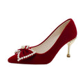 Chinese xiuhe wedding shoes for women 2024 new arrival wedding dress shoes pearl heel bows not tired feet red engagement