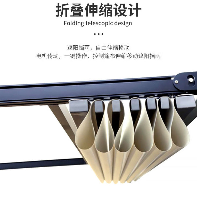 Outdoor restaurant electric folding awning, gable-style sun shelter, aluminum alloy canopy, electric awning, pergola
