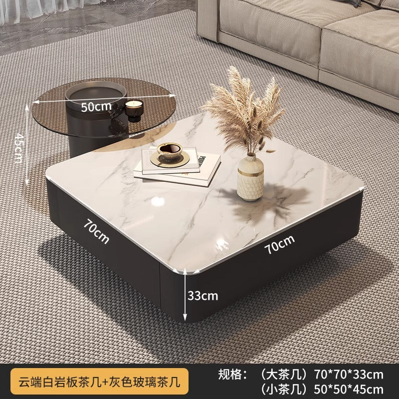 For home tea table living room glass black light luxury slate modern casual combination coffee table small apartment square sense for home
