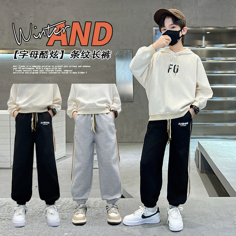 Kids' boys' autumn pants  new spring/autumn style athletic boy's trousers, trendy sweatpants for mid-to-large children