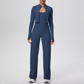 Strappy tank top casual zip-up jacket yoga outfit high-waisted butt-lifting quick-dry fitness set running sports three-piece set