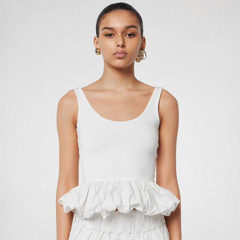 European and american women's clothing  summer new arrival: solid color fashion sleeveless square neck open back bubble sexy tank top blouse