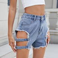 Fashion cross-border hot girl style ripped denim shorts high waist raw edge strap design hot pants stylish exposed legs slimming look