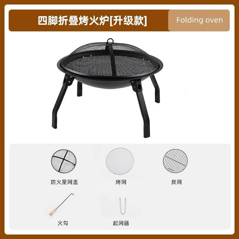 Outdoor patio folding bbq grill portable fire pit home indoor heating stove campfire grill for tea brewing and bbq