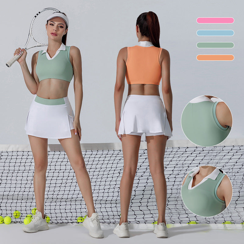Summer new slim-fit athletic tennis outfit - outdoor running, fitness, and golf set - breathable and quick-drying top