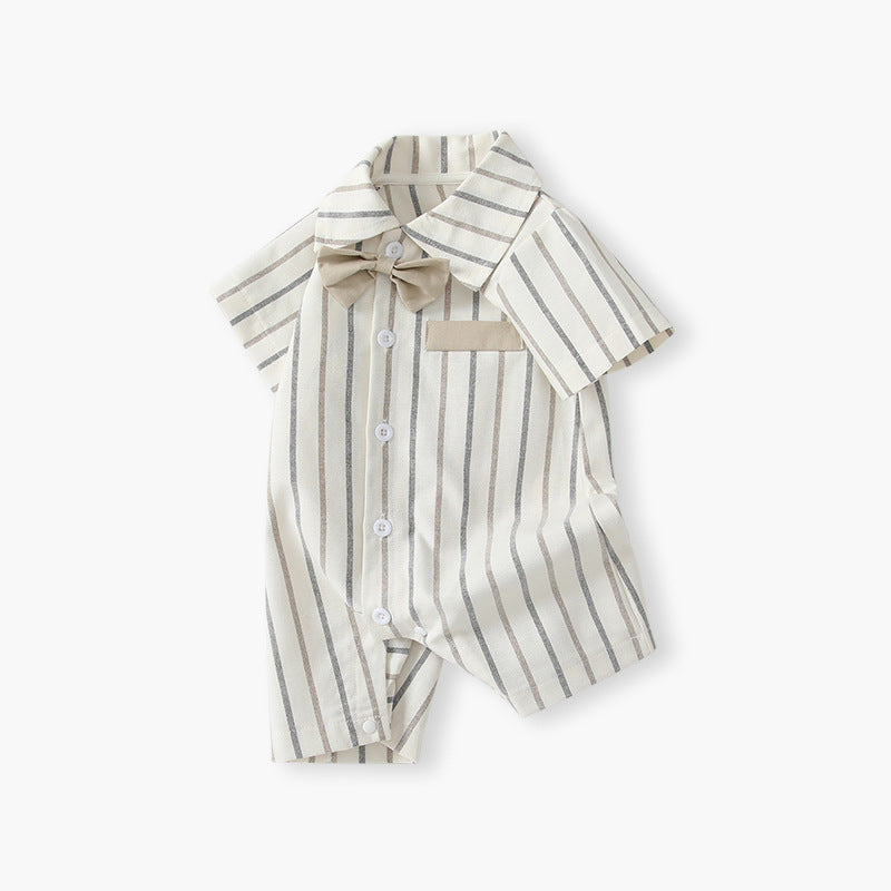 Baby clothes summernew arrival short-sleeved jumpsuit k-style gentleman cute khaki baby boy 100-day one-year-old crawling suit