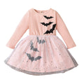 European and american style children's autumn new halloween girls' cute holiday long-sleeved bat mesh dress - trendy