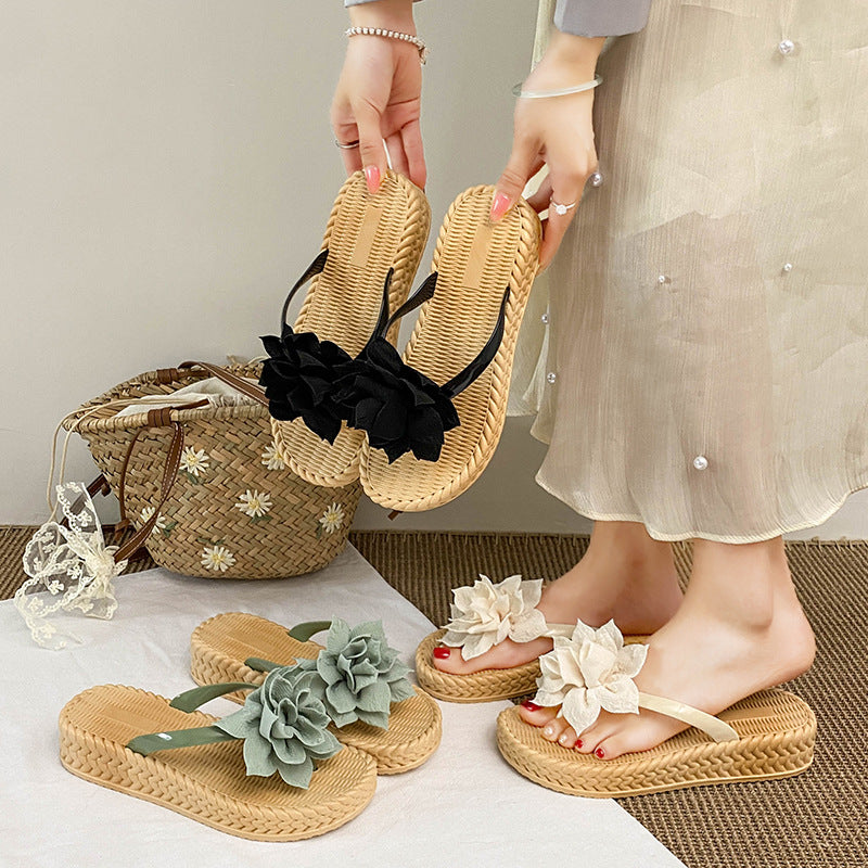 Thick sole4cm flower sandals women's outwearsummernew arrivaleasiest for matchthick sole flip flops non-slip beach slippers for women