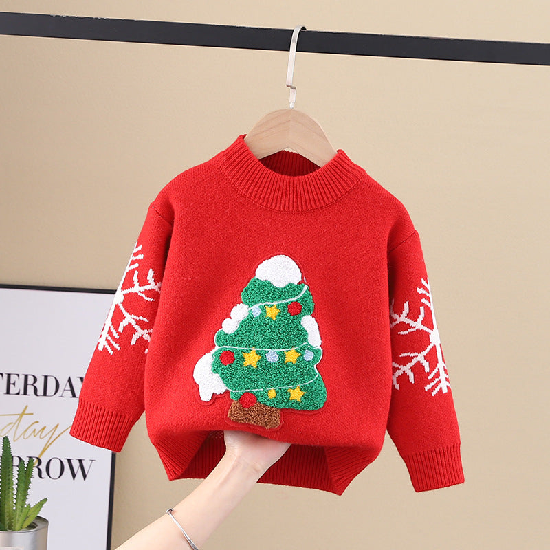 Christmas kids' sweater - fleece lined, extra thick, chinese new year style. versatile knitted base layer for boys and girls