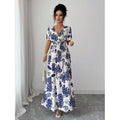 cross-border european and american floral print dress - butterfly sleeve, slit thigh maxi dress