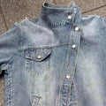 korean version of asymmetrical washed denim outwearlooseniche stylesense of designshort lapeltops for women