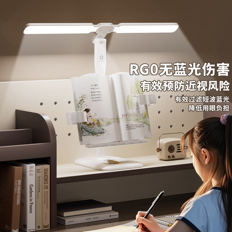 Posture corrector reading book stand desk lamp - full spectrum rechargeable study lamp for students and children