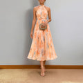 women's summer new arrivals:  cross-border fashion - elegant printed halter neck bodycon dress