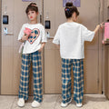 Girls' summer outfit set  new kids' fashionable and stylish summer tracksuit big kids' summer short-sleeve two-piece set