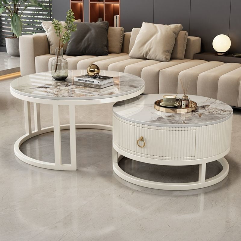 Rock slab coffee table living room for homecasual modern small apartment new arrivalaccessible luxury double-layer telescopic round side table tea table