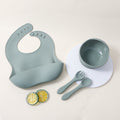 hot-selling silicone tableware suit baby kids bib suction cup bowl fork spoon suit saliva pocket dinner plate suit