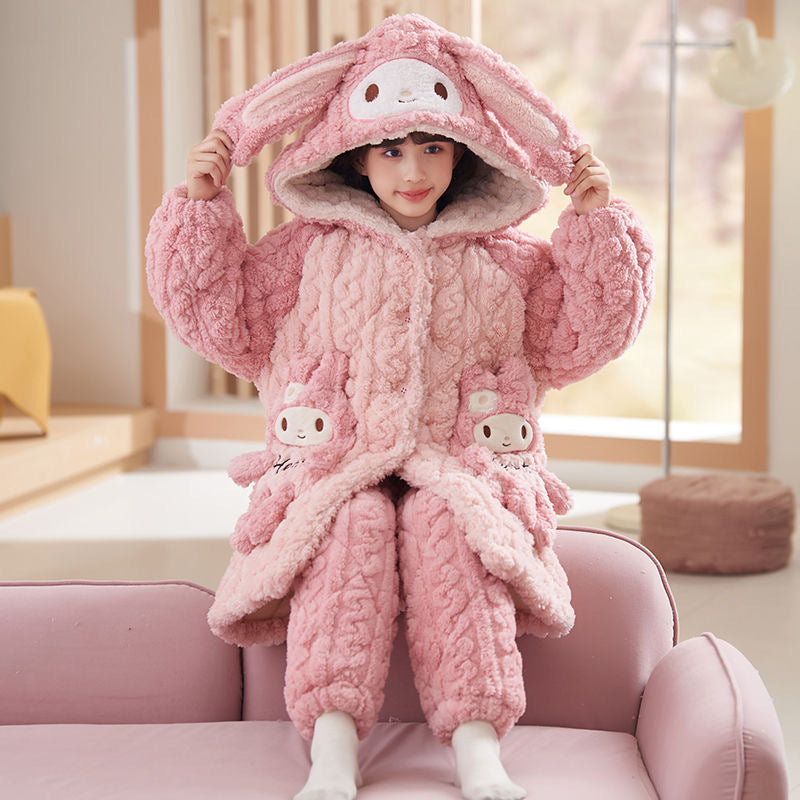【triple-layer quilted & thickened】girls' winter pajamas - extra thick coral fleece, triple-layer quilted baby winter sleepwear