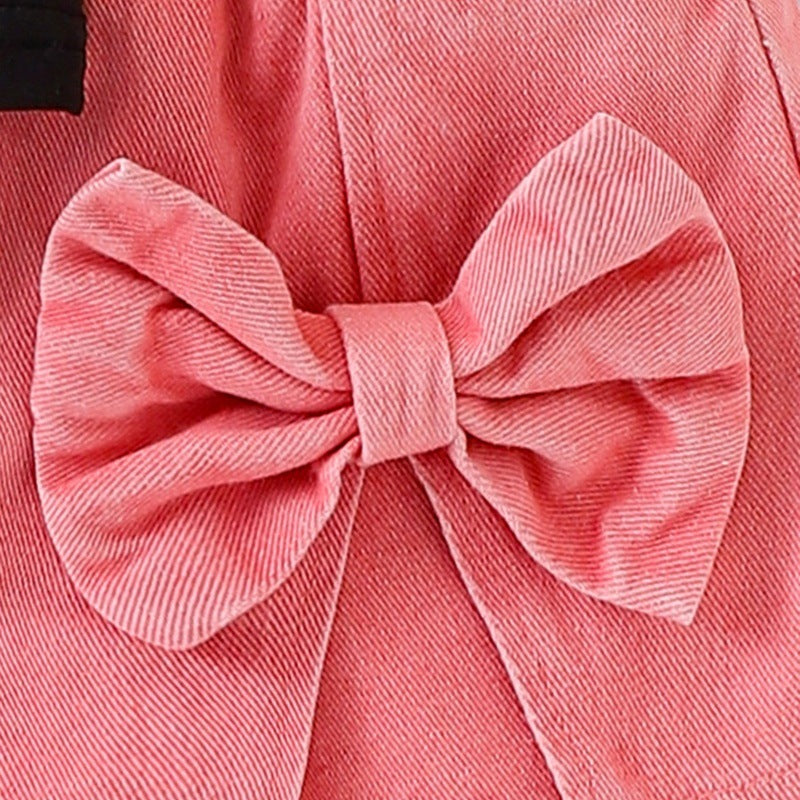 Children's clothingbows black t-shirt + pink skirt suitgirlnew arrival