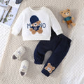 cross-border e-commerce children's wear: new autumn/winter cartoon letter hat bear embroidered hoodie and pants two-piece set