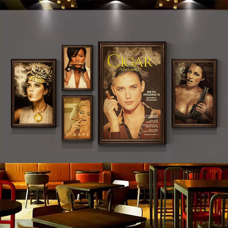 Cigar bar hanging painting American retro beautiful woman bar KTV box wall decoration painting industrial style tobacco and alcohol shop mural