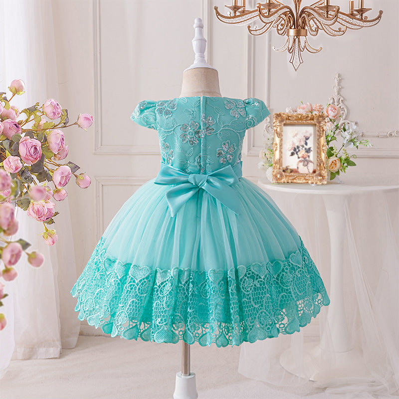 girls' mesh tutu dress - floral party dress for kids - evening performance bowknot dress