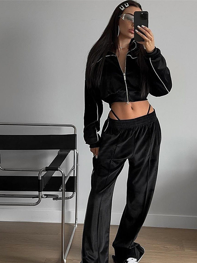 European and American  fashion sports suit women's street style long-sleeved cardigan trousers two-piece casual jacket set