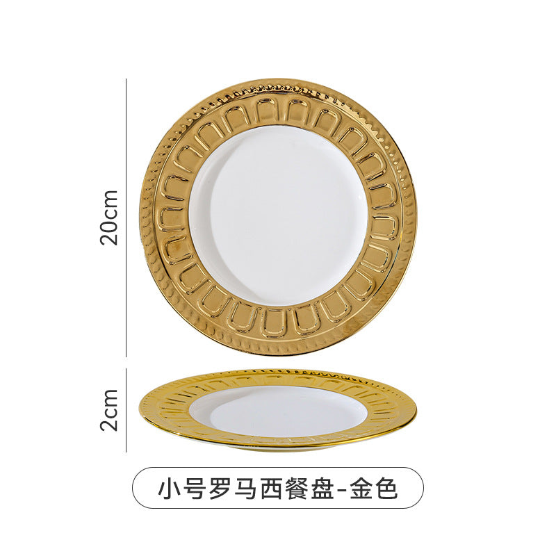 Insaccessible luxury ceramic western food plate scandinavian relief restaurant for home steak plate fruit dessert plate model room plate