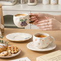 Ins small clear hand-painted ceramic asymmetrical cup and saucer stylishniche style girls ceramic afternoon tea milk coffee cup