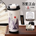 Ink style national trend portable thermos cup chinese style double drinking lid coffee cup 316 stainless steel ceramic liner water cup