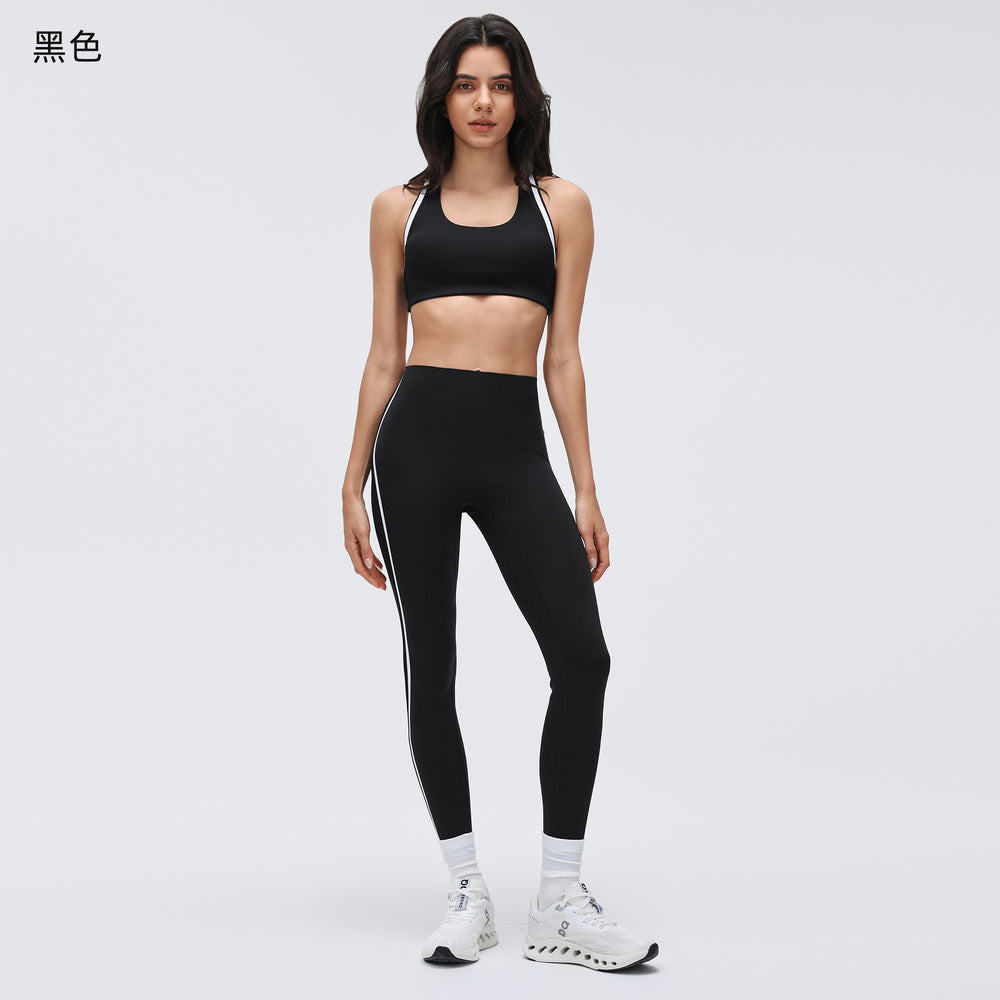 Contrast color yoga suit women's bubble wrap anti-sagging fitness bra high waist peach hip nine-point sports pants two-piece set