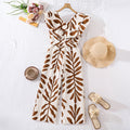 Hot-selling european and american girls' clothing:  spring/summer new arrivals - cross-border elegant v-neck casual tropical leaf print jumpsuit