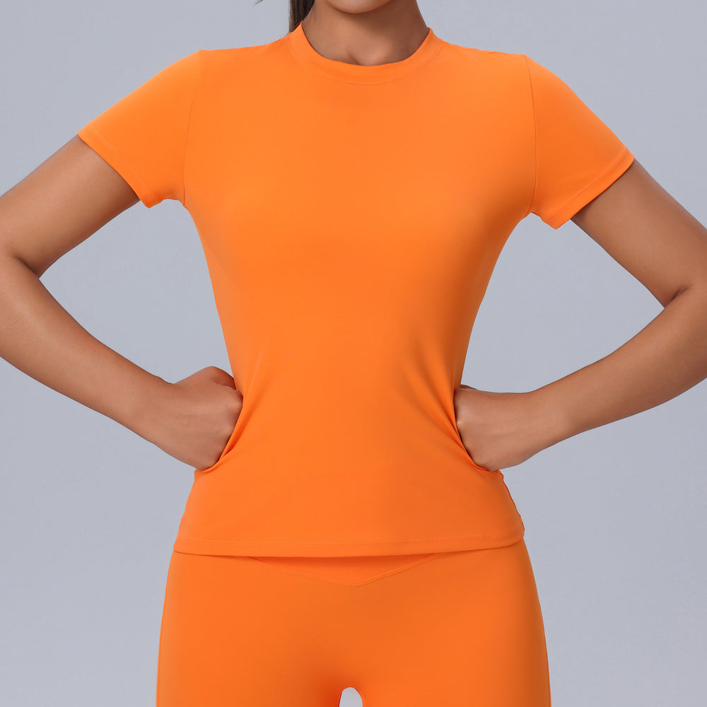 new arrival round neck fitness wear short-sleeved women's quick-drying breathable tight-fitting sportswear outdoor running yoga wear tops