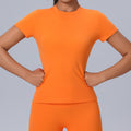new arrival round neck fitness wear short-sleeved women's quick-drying breathable tight-fitting sportswear outdoor running yoga wear tops