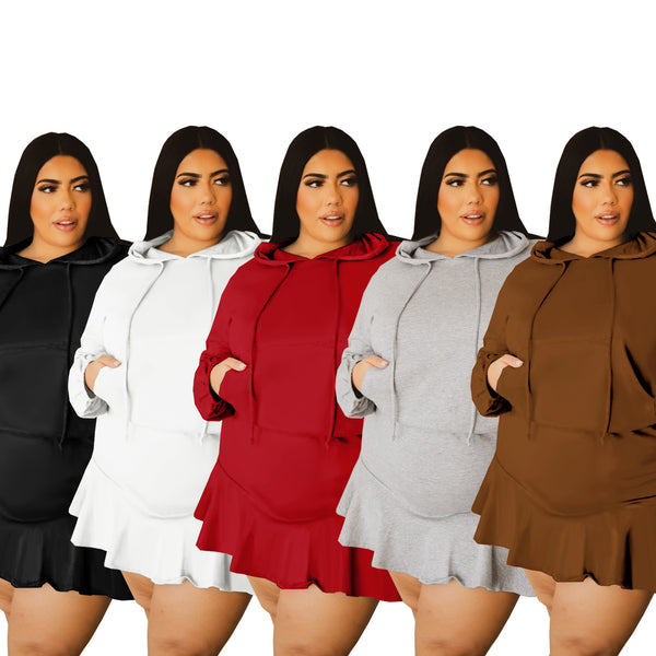PP786  European and American  autumn and winter sexy casual style drawstring hooded hip wrap long sleeve sweater short skirt women