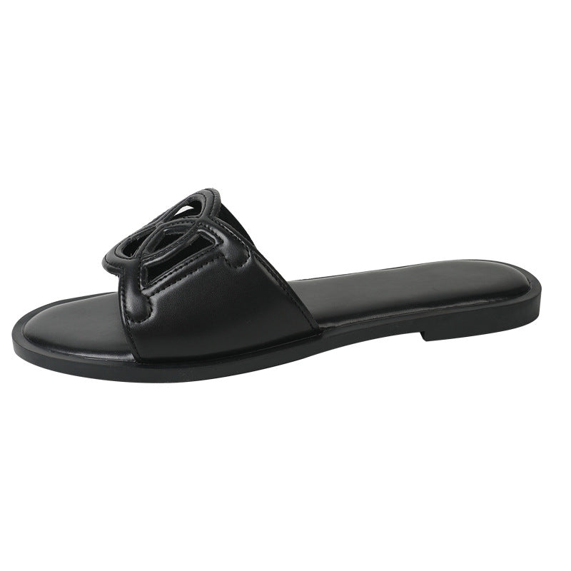 2025 summer fashion women's versatile sandals slip-ons outdoor slippers hot pressed electric embroidery flat low heel shoes