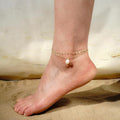 Fashion cross-border freshwater pearl pendant rope chain double layer stacked anklet exquisite foot jewelry freshwater pearl anklet
