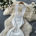 K-style sleeveless halter neck knittingsense of designdress women's summer sexybacklesscut outslimming look a-line skirtaccessible luxury