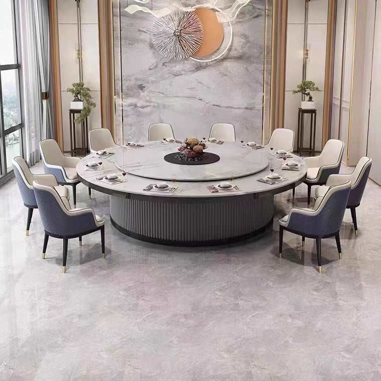 Hotel electric dining table large round table automatic turntable hotel 16 people 20 people clubhouse box rock slab hot pot tables and chairs
