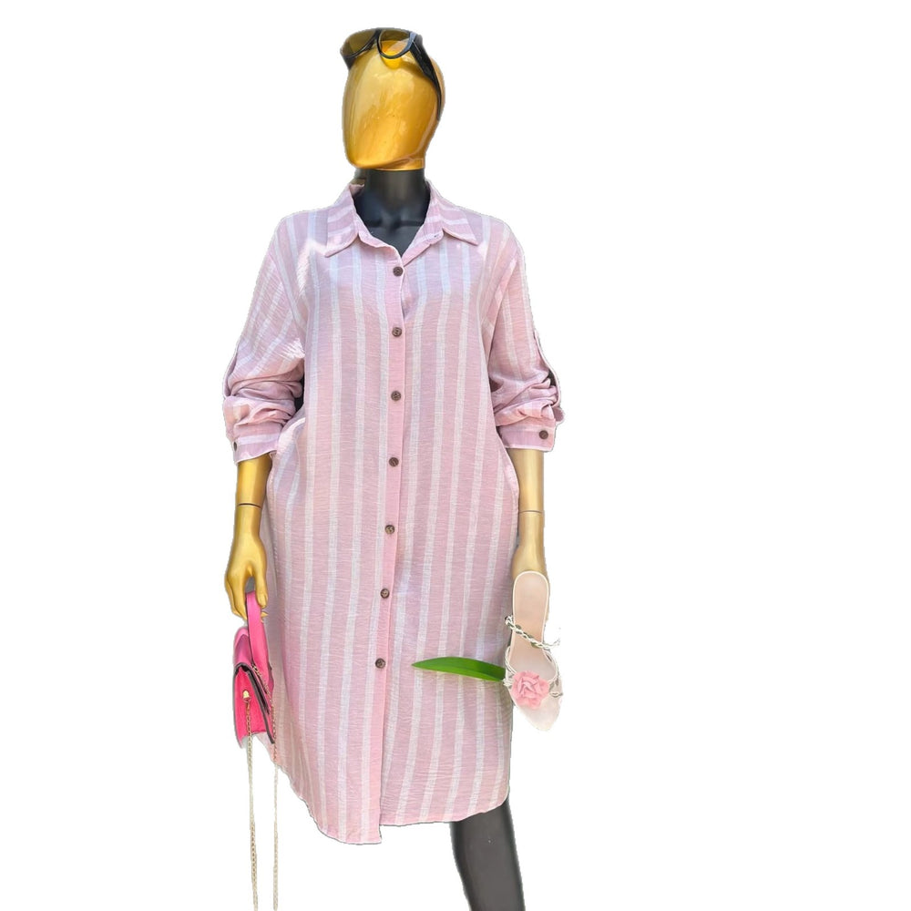 European and american cross-border women's clothing  summer new arrival: elegant and stylish striped longline shirt with tie-waist wide-leg pants set