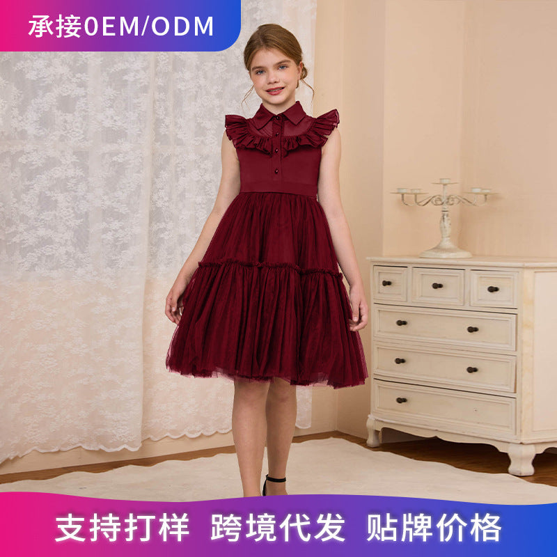 personalized girldress small flying sleeve mesh princess dress little girl cake dress new arrival8y-12y