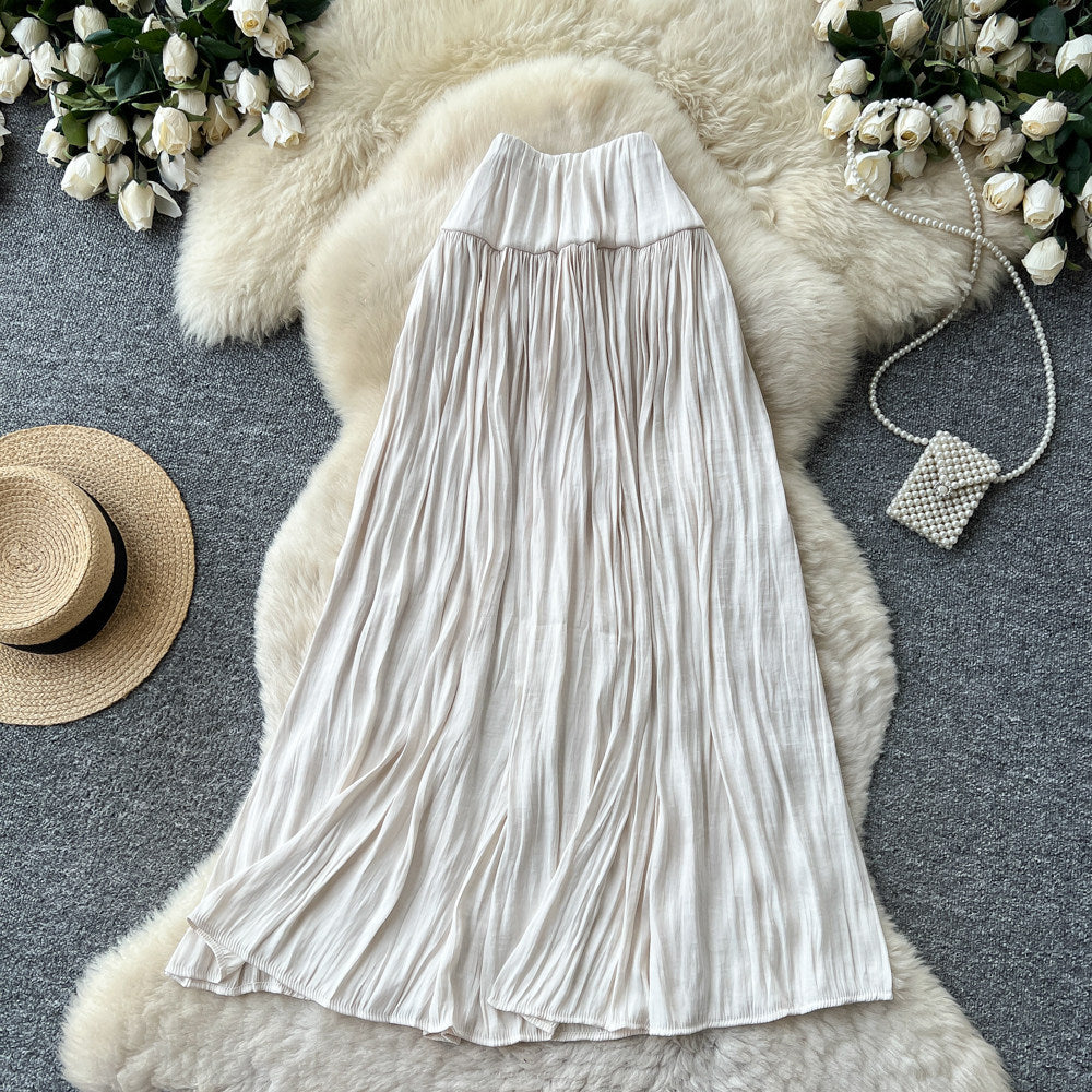 K-style high waist pleated draped skirt women's spring summer a-line large hem work clothingelegant long skirt gentle multi-color