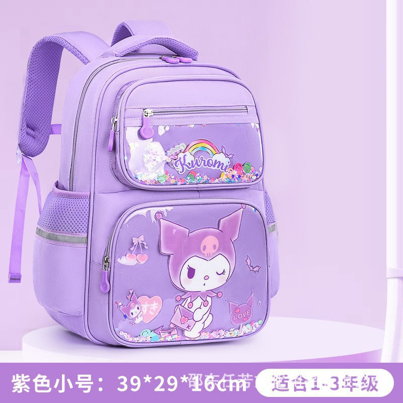 cartoon school backpack for elementary school students, grades 1-6 - quicksand cute girl kuromi fun backpack