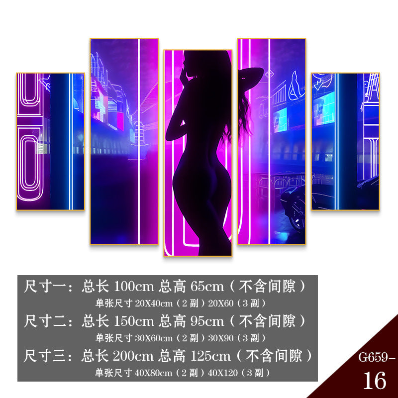Bar clear bar wall decoration painting KTV box private room atmosphere decoration mural neon lights beautiful woman back painting
