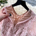 French chic beaded crew neck short sleeve lace dress - women's summer slim fit flattering little black dress style evening gown