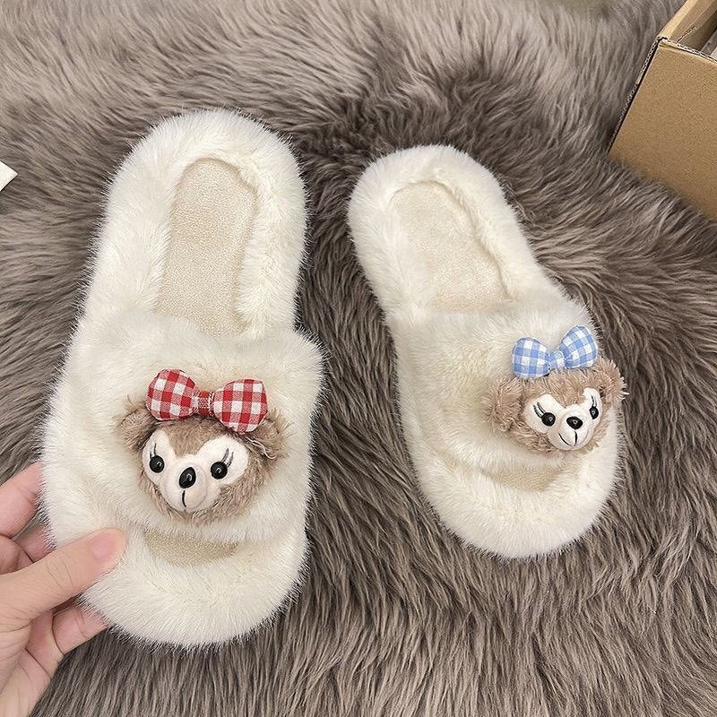 2025 trendy cute shirley mei fuzzy cotton slippers - women's winter outdoor wear, warm thick sole, indoor home slides